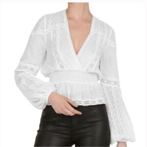 The Kooples Lace Embroidered Blouson Sleeve Peplum Top